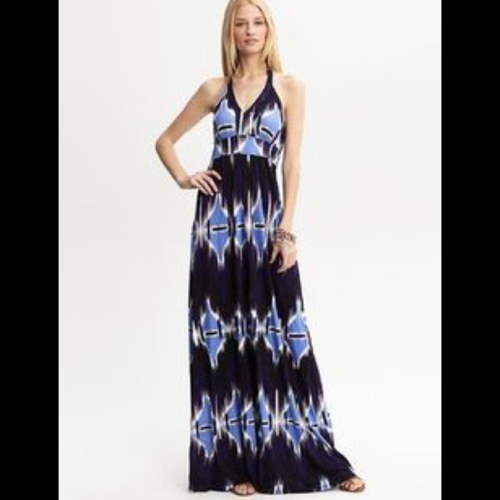 Banana Republic blue ikhat print maxi dress